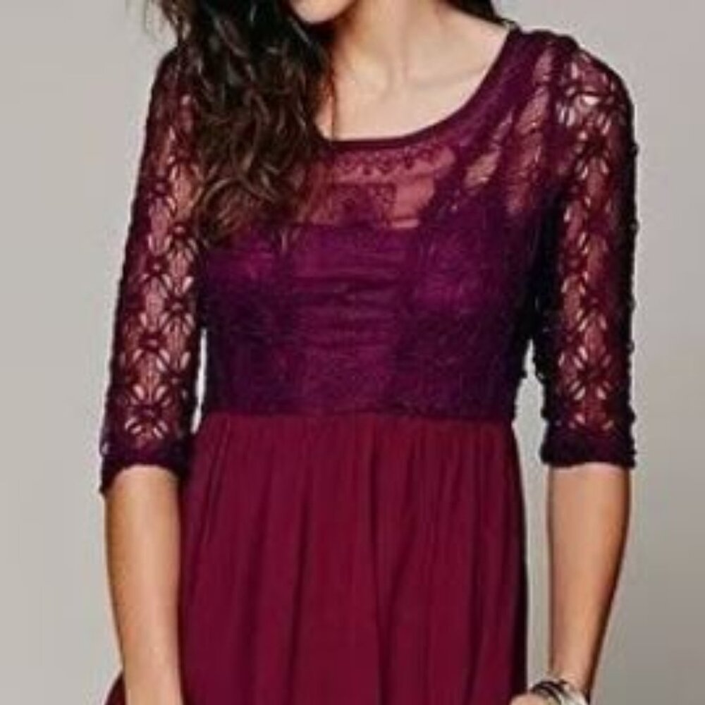 Free People Lonesome Dove Hi Lo Lace Dress in Plum Misses Size 0